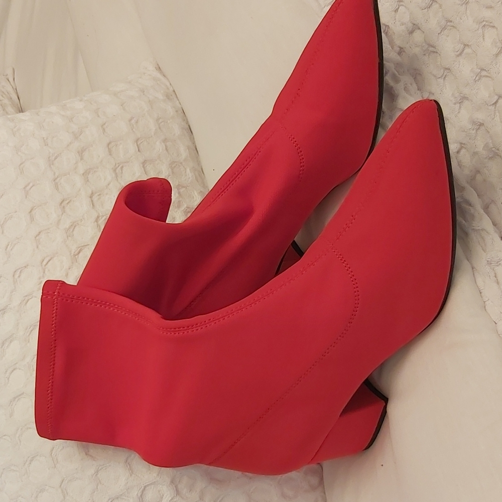 Red material boots